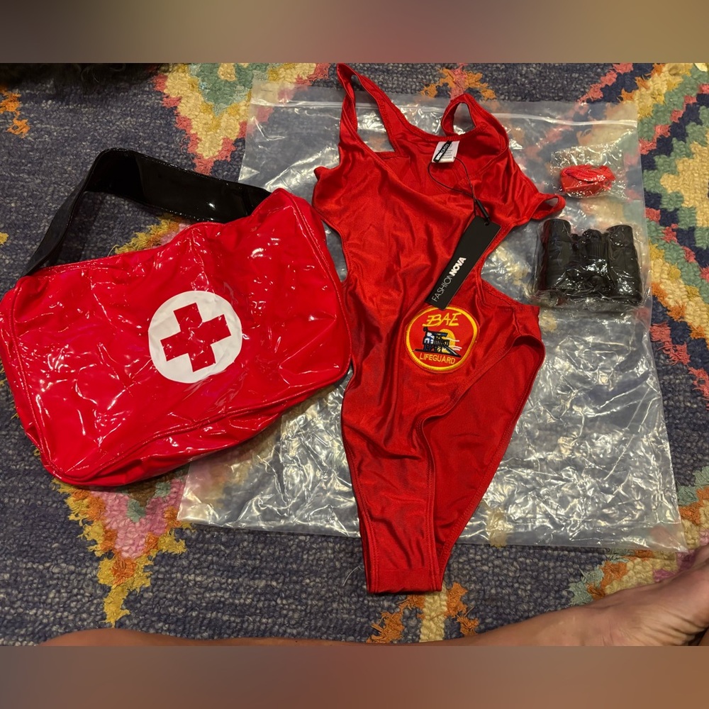 Fashion Nova Red Lifeguard adult Bodysuit